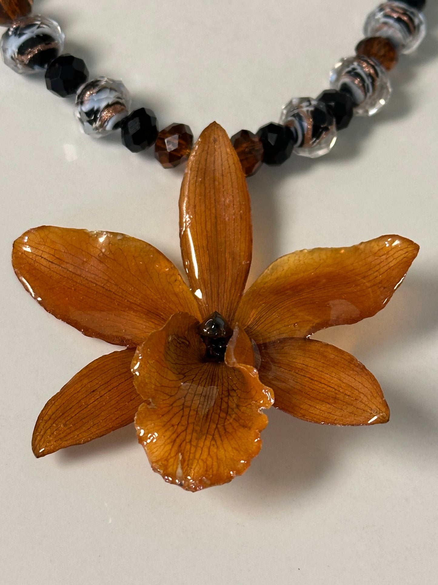 Orange cattleya necklace with earring
