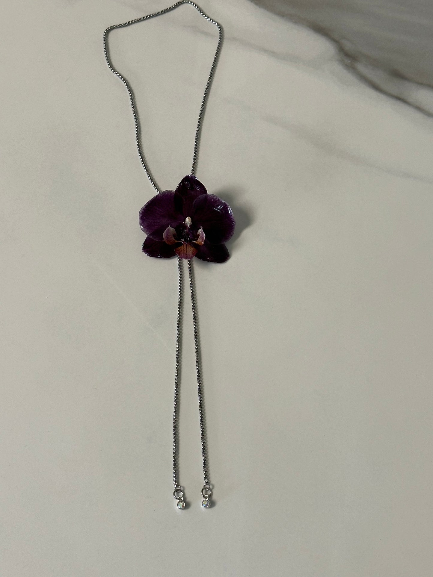 adjustable purple orchid necklace