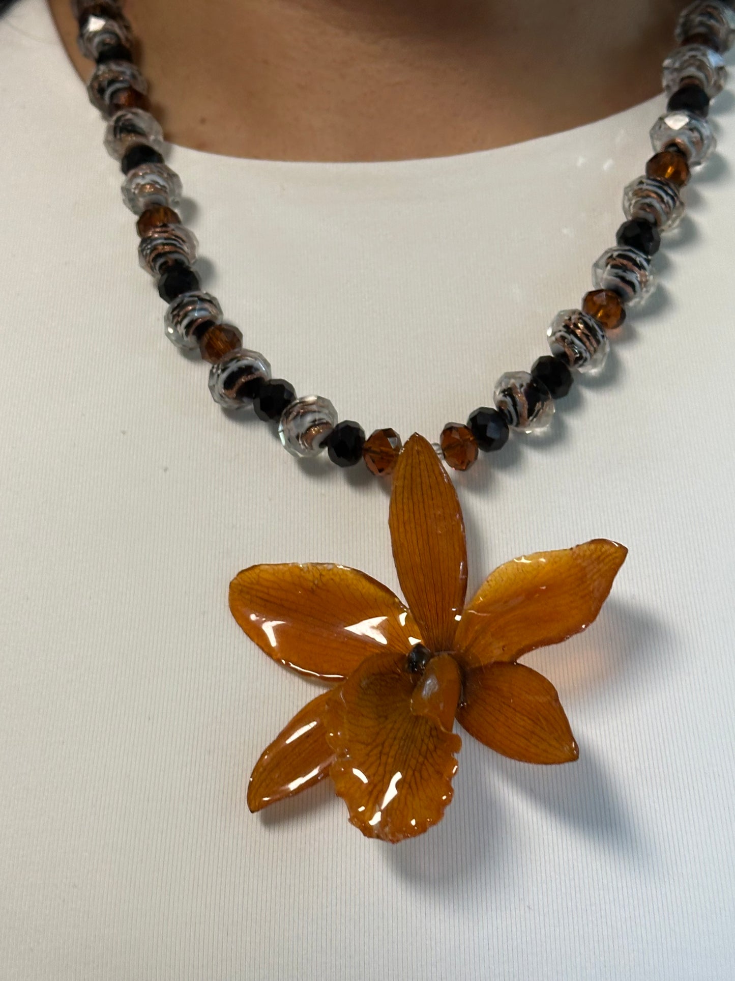 Orange cattleya necklace with earring