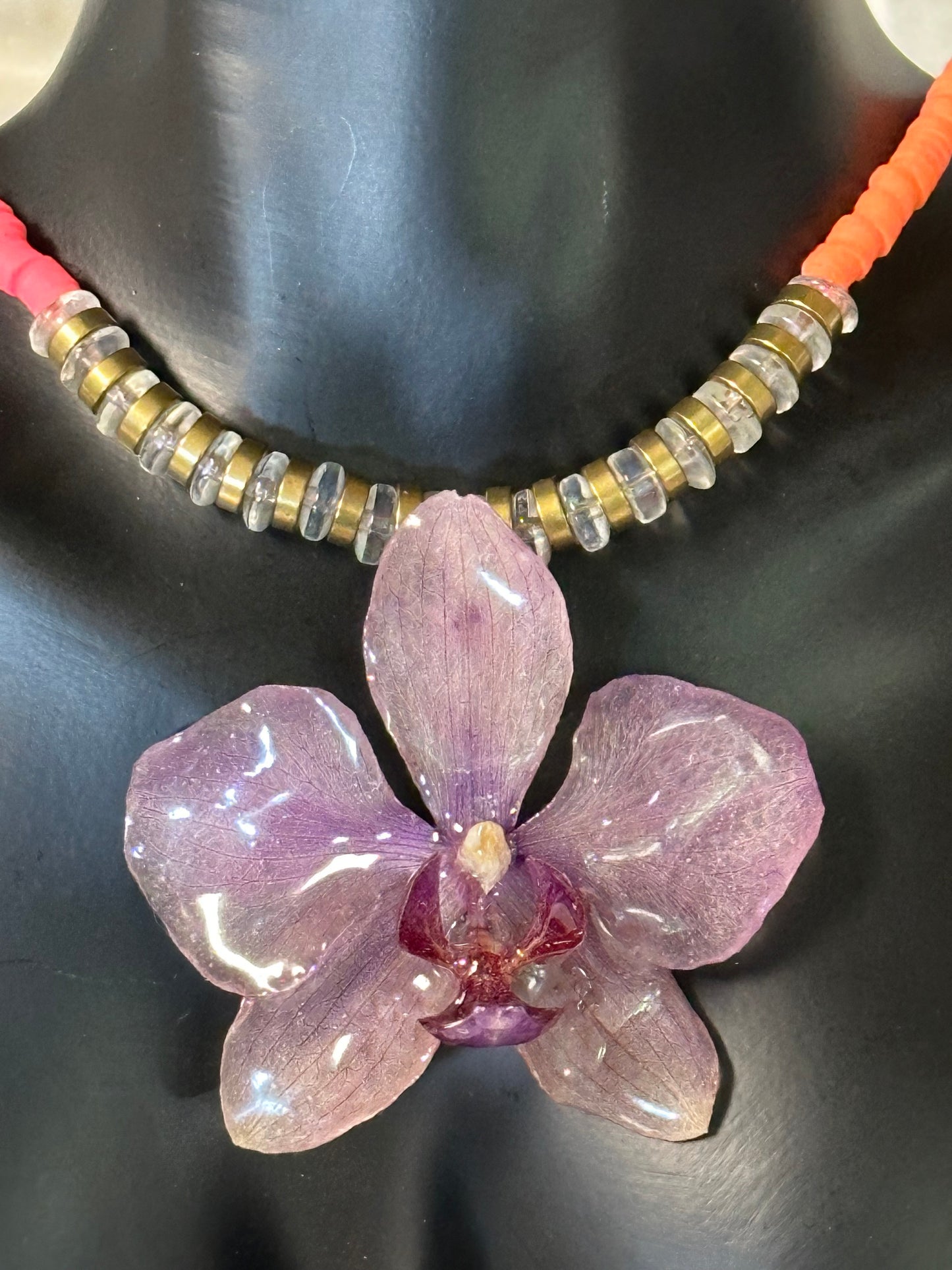 pink+orange orchid necklace