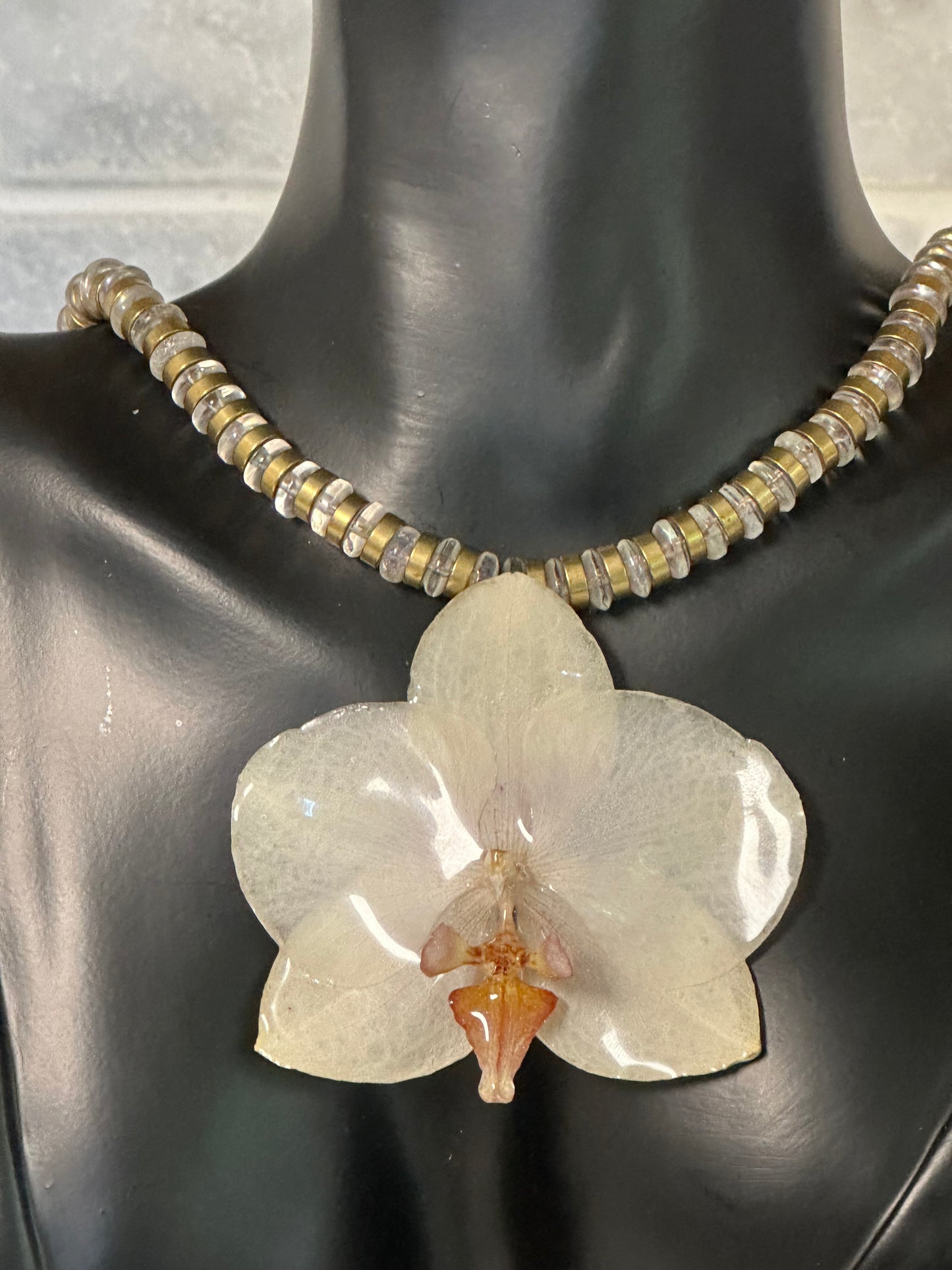 orchid brass necklace with earrings