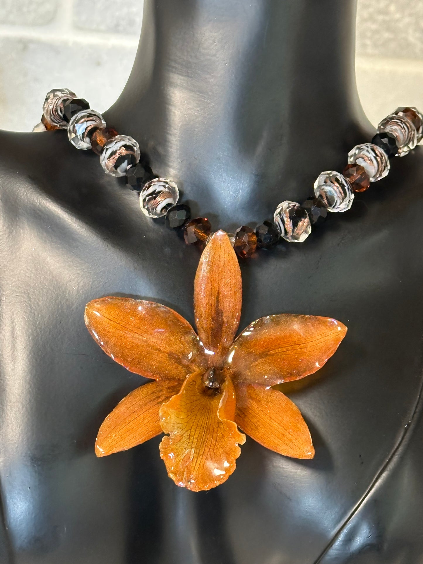 Orange cattleya necklace with earring