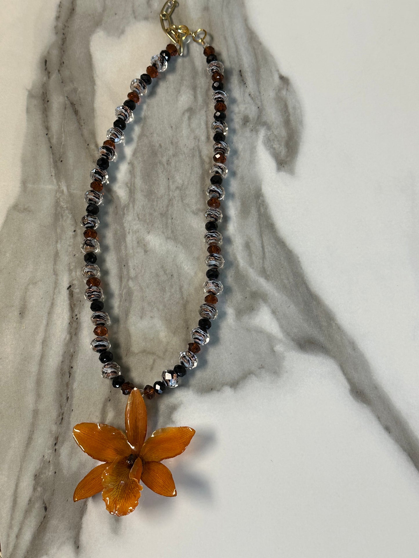 Orange cattleya necklace with earring