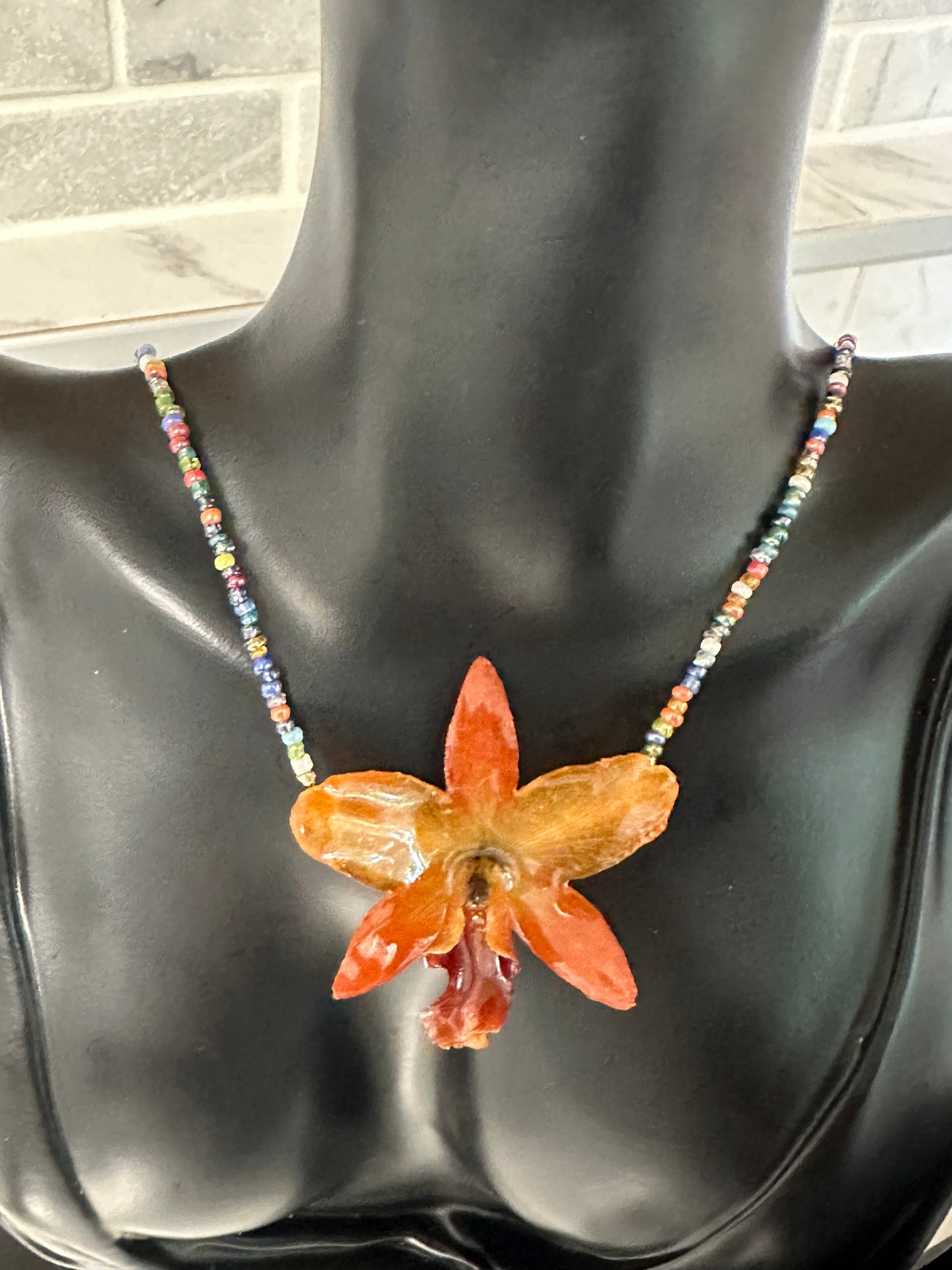 orange cattleya necklace with bracelet