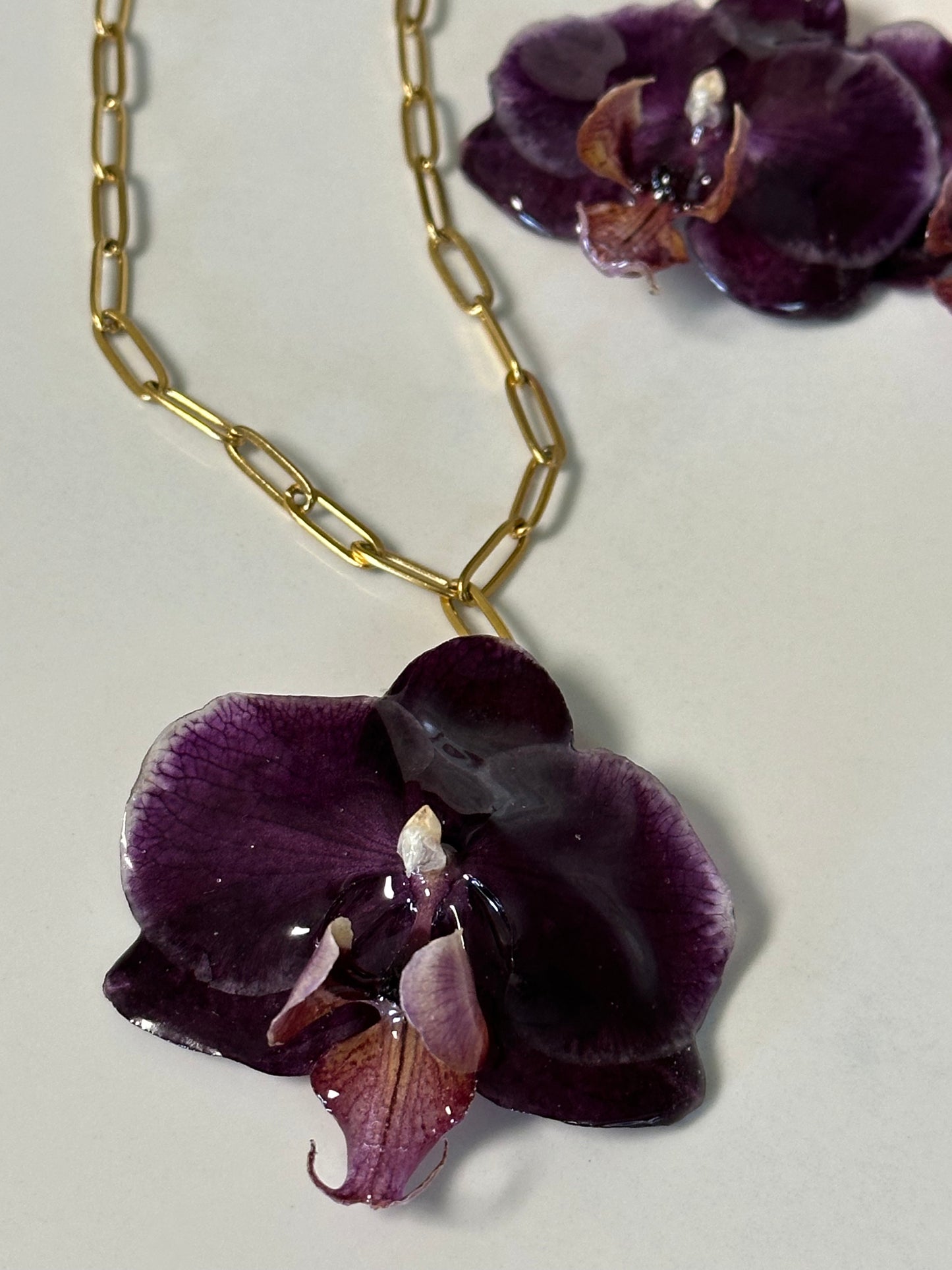 purple phalaenopsis necklace with earrings