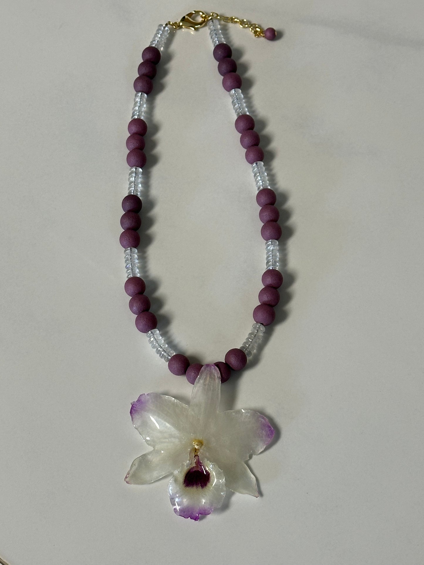 purple/white dendrobium necklace