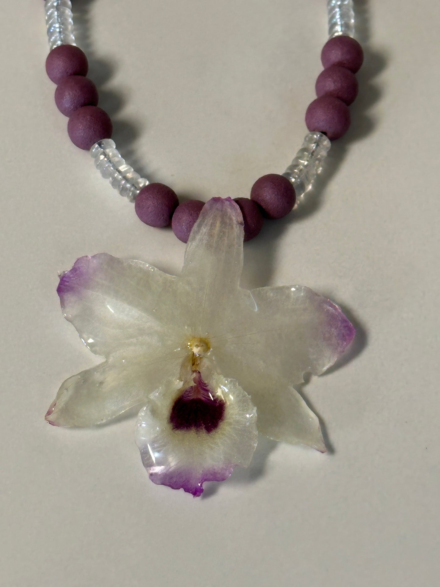 purple/white dendrobium necklace