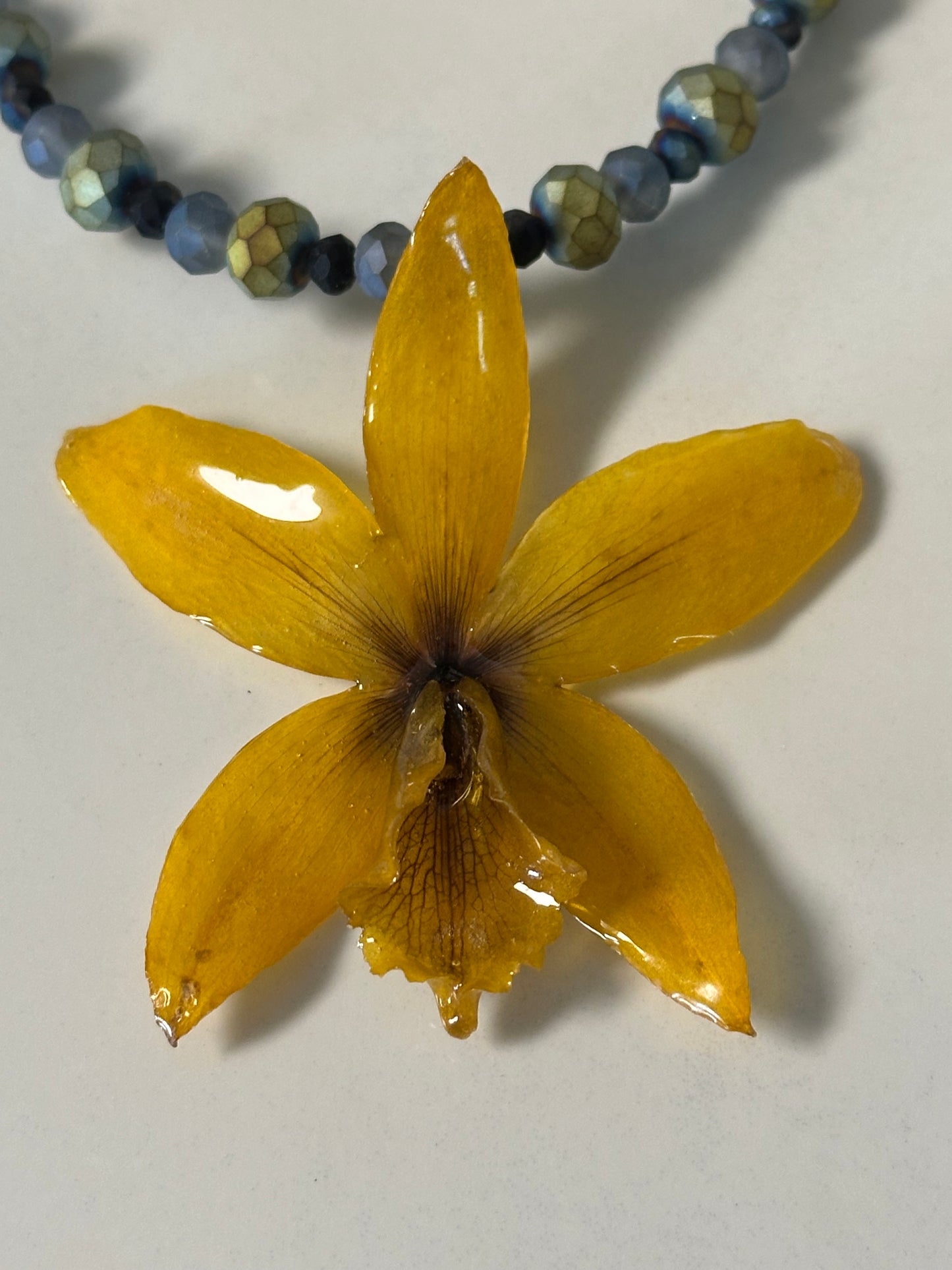 yellow cattleya orchid necklace with earrings