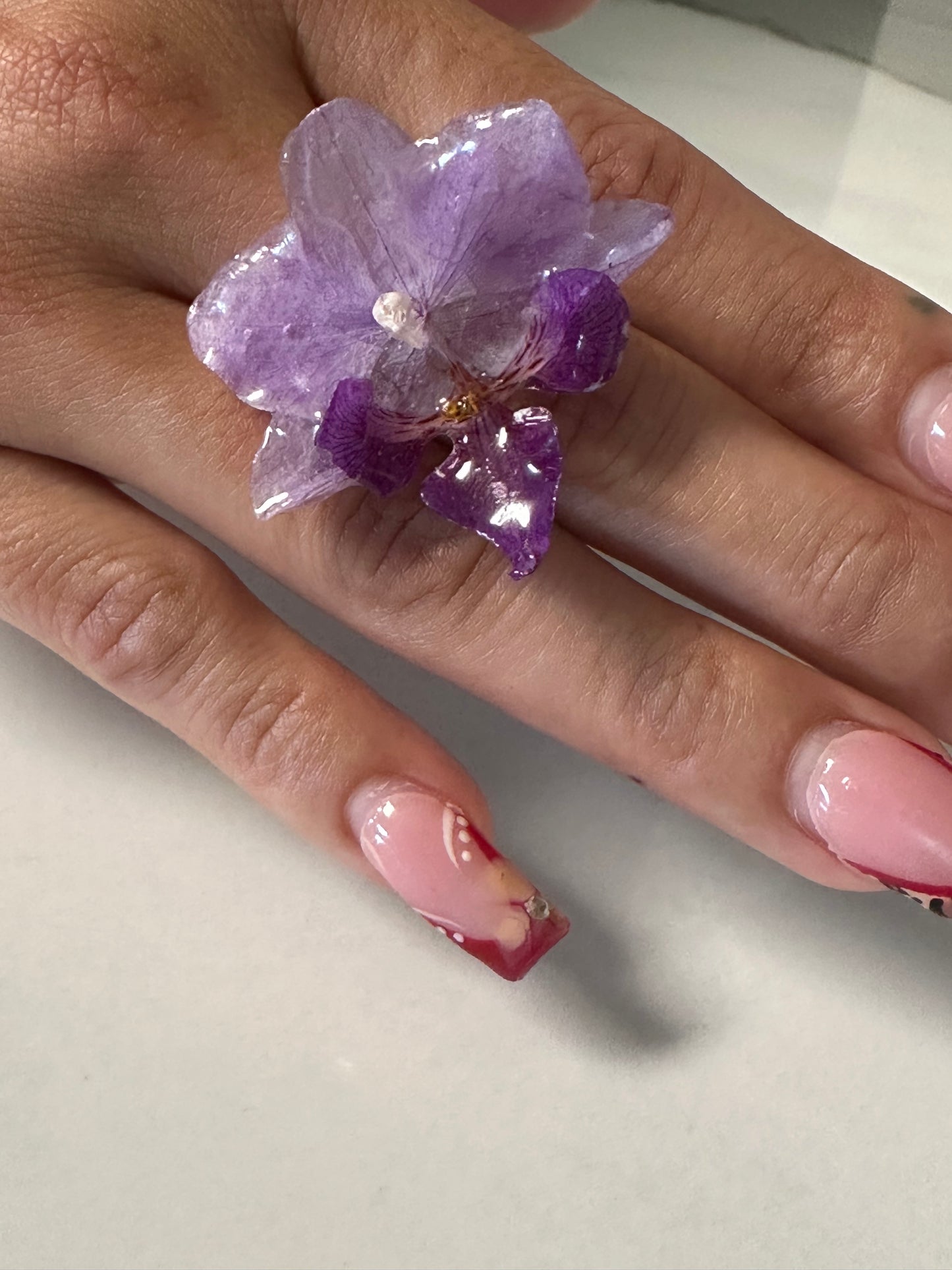 mini orchid adjustable size finger ring