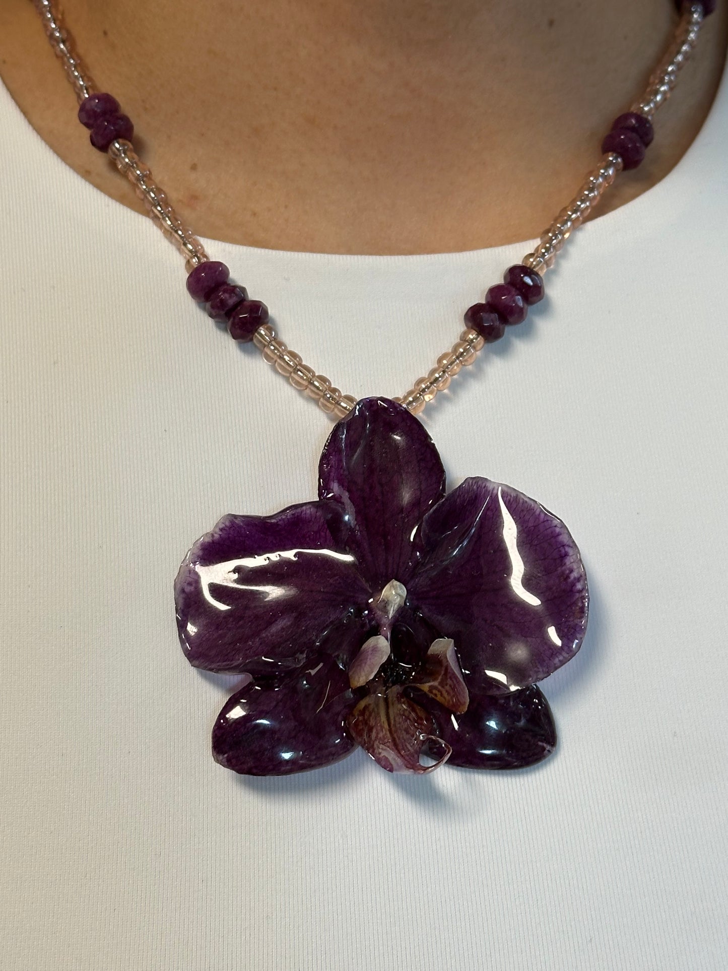 purple phalaenopsis orchids necklace set