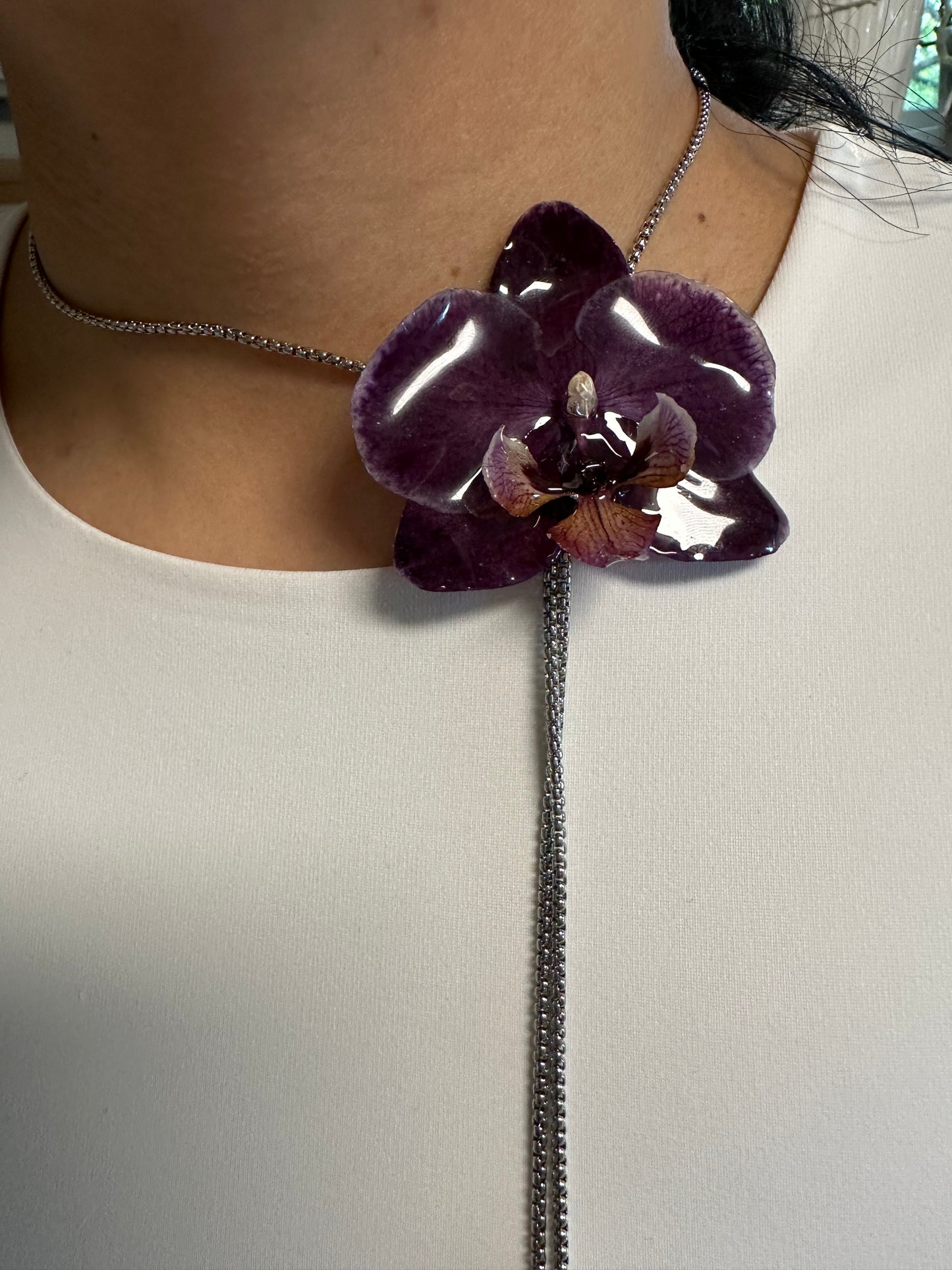 adjustable purple orchid necklace