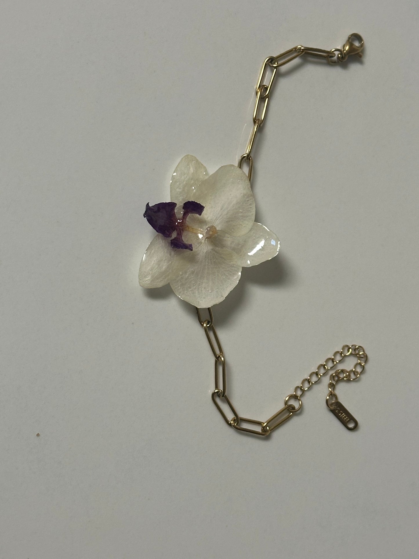 Mini orchid paperclip bracelet