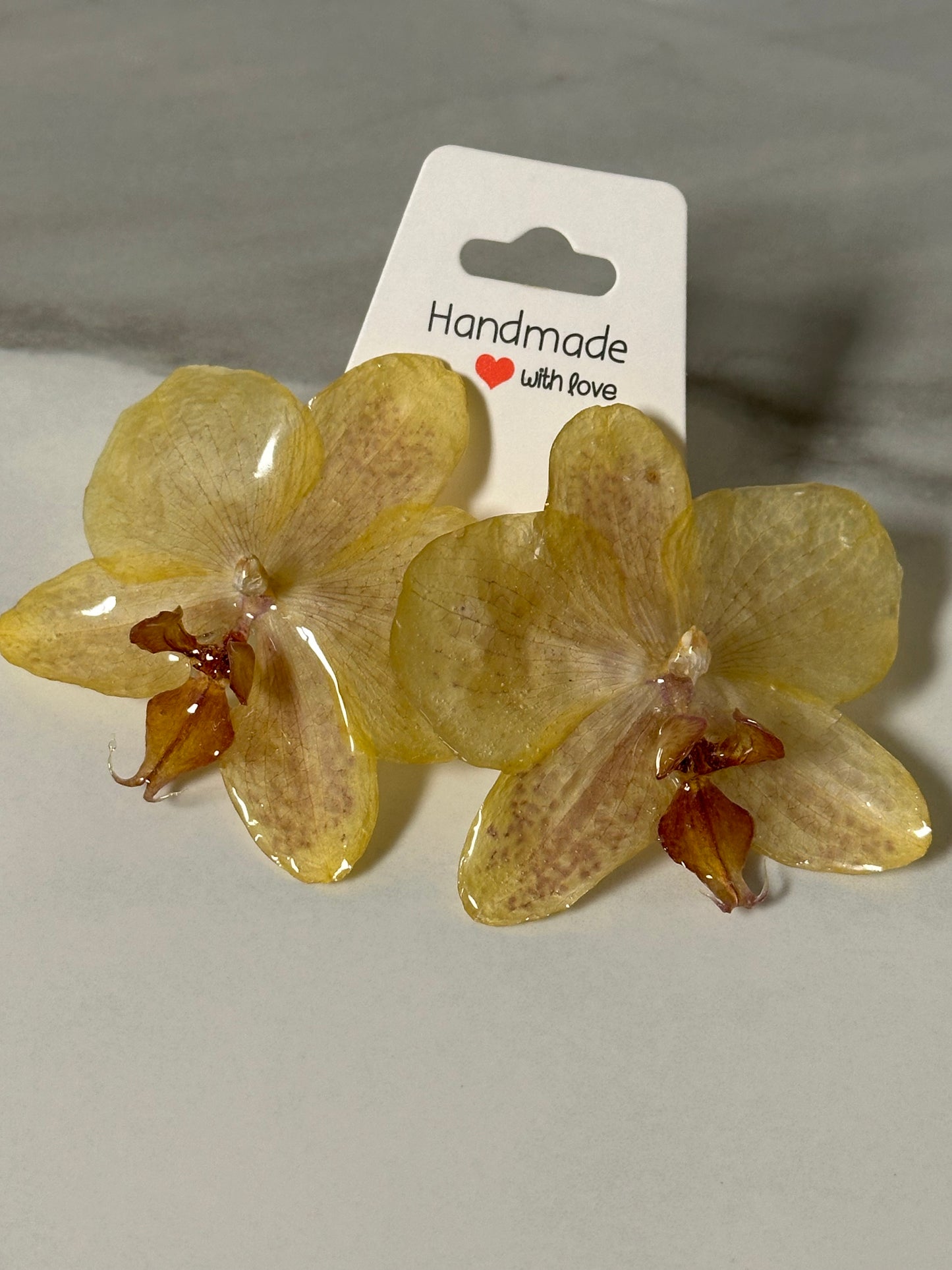 yellow orchid flower earrings