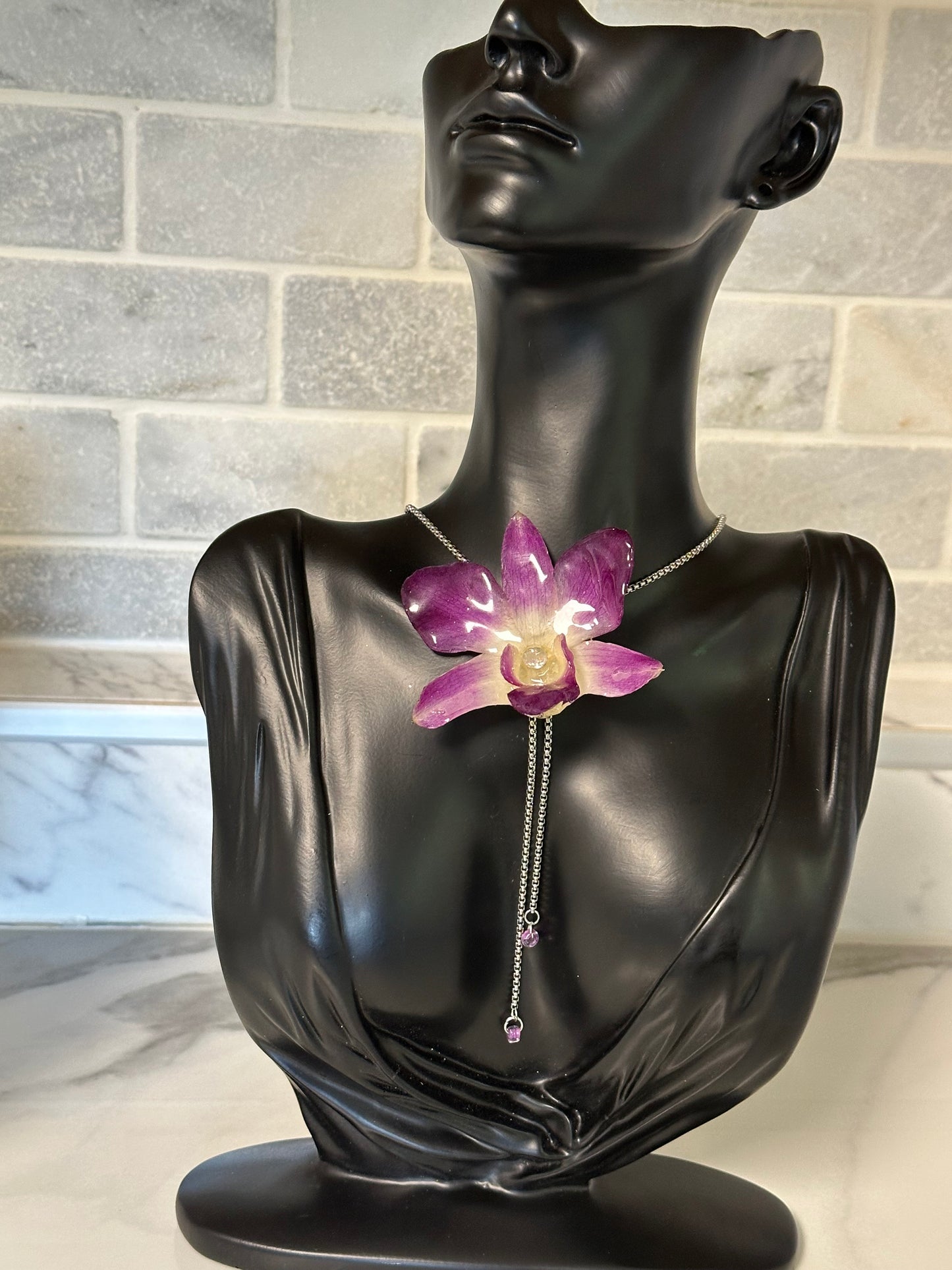 adjustable real orchid necklace