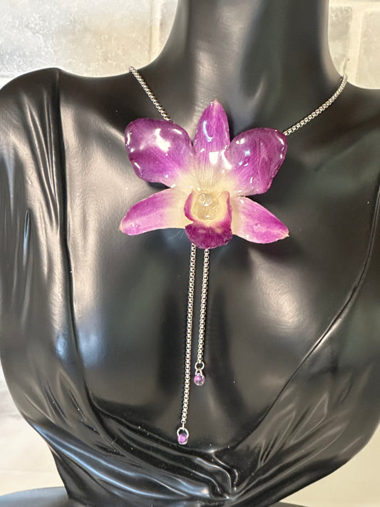 adjustable real orchid necklace