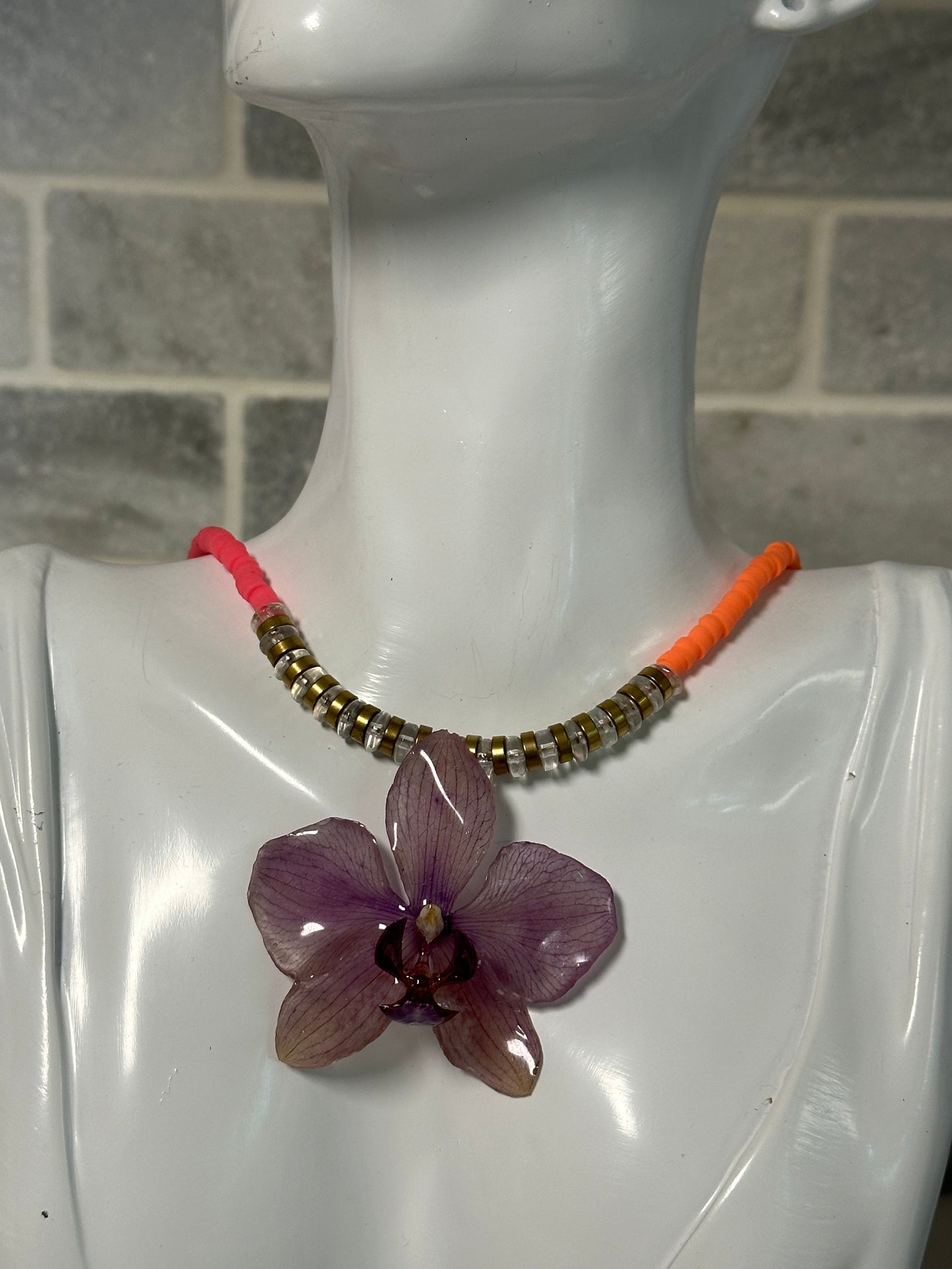 pink+orange orchid necklace