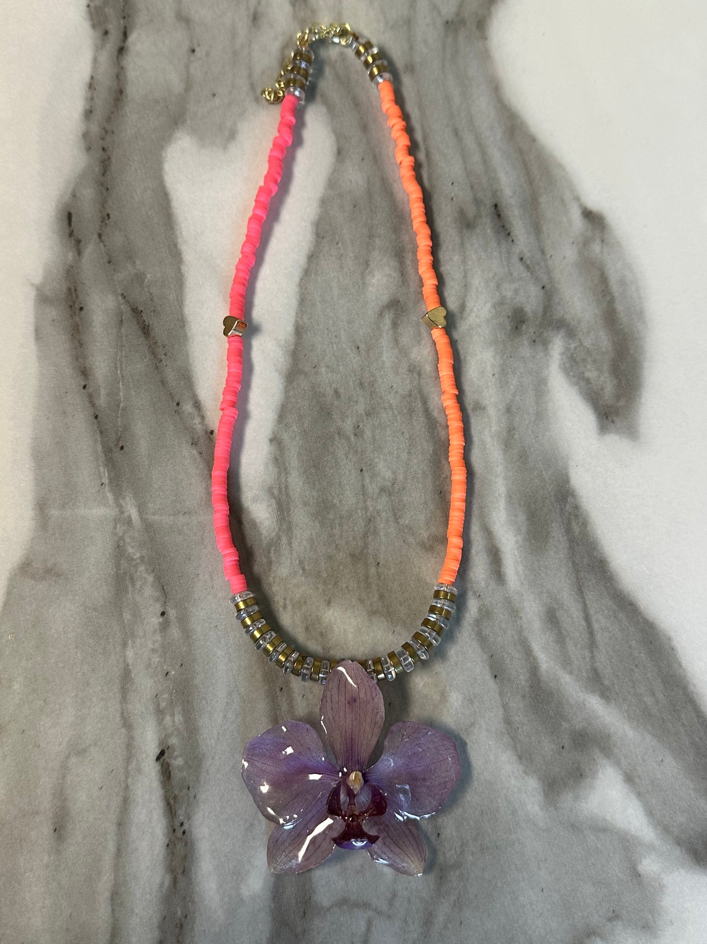 pink+orange orchid necklace