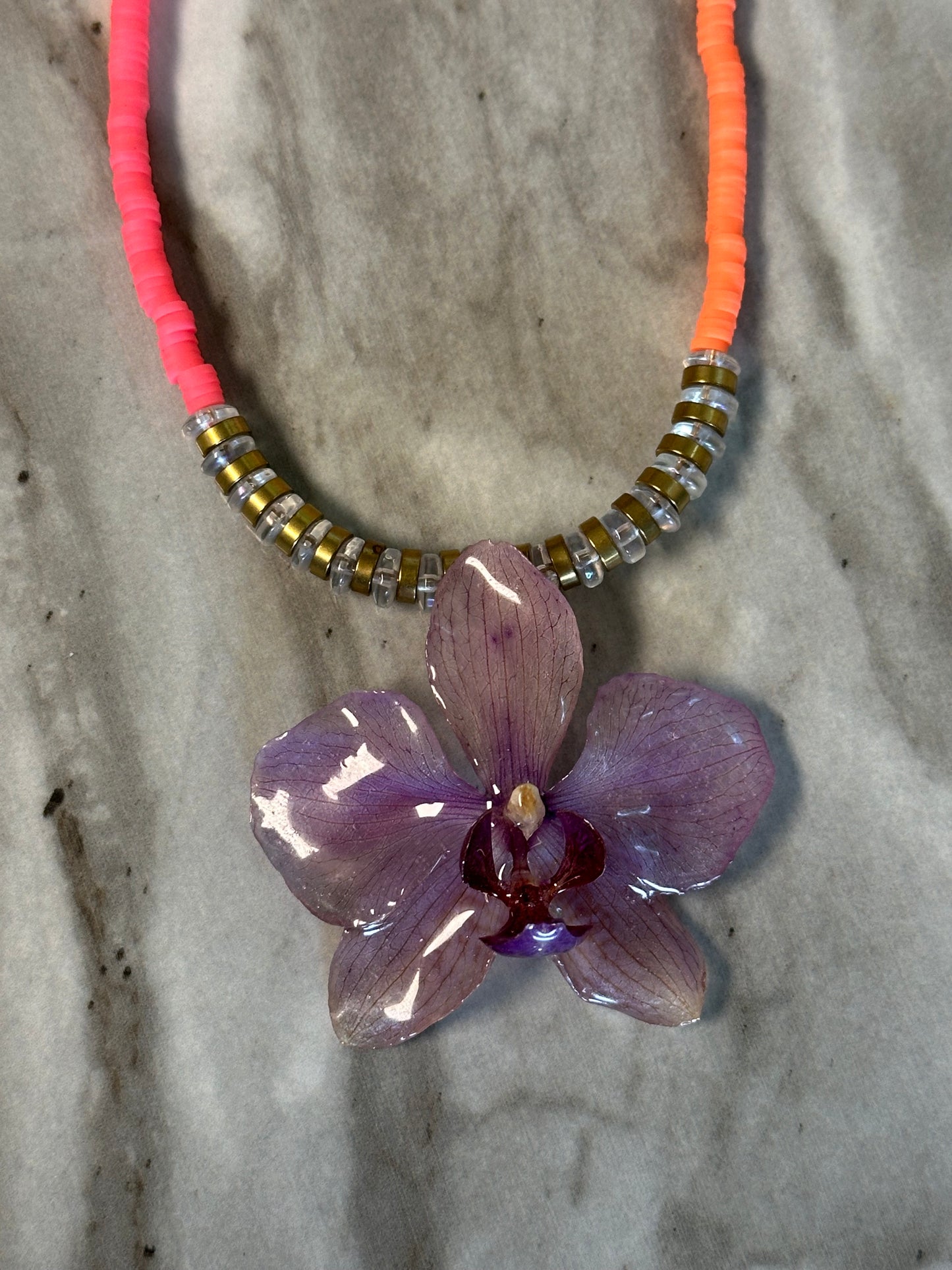 pink+orange orchid necklace