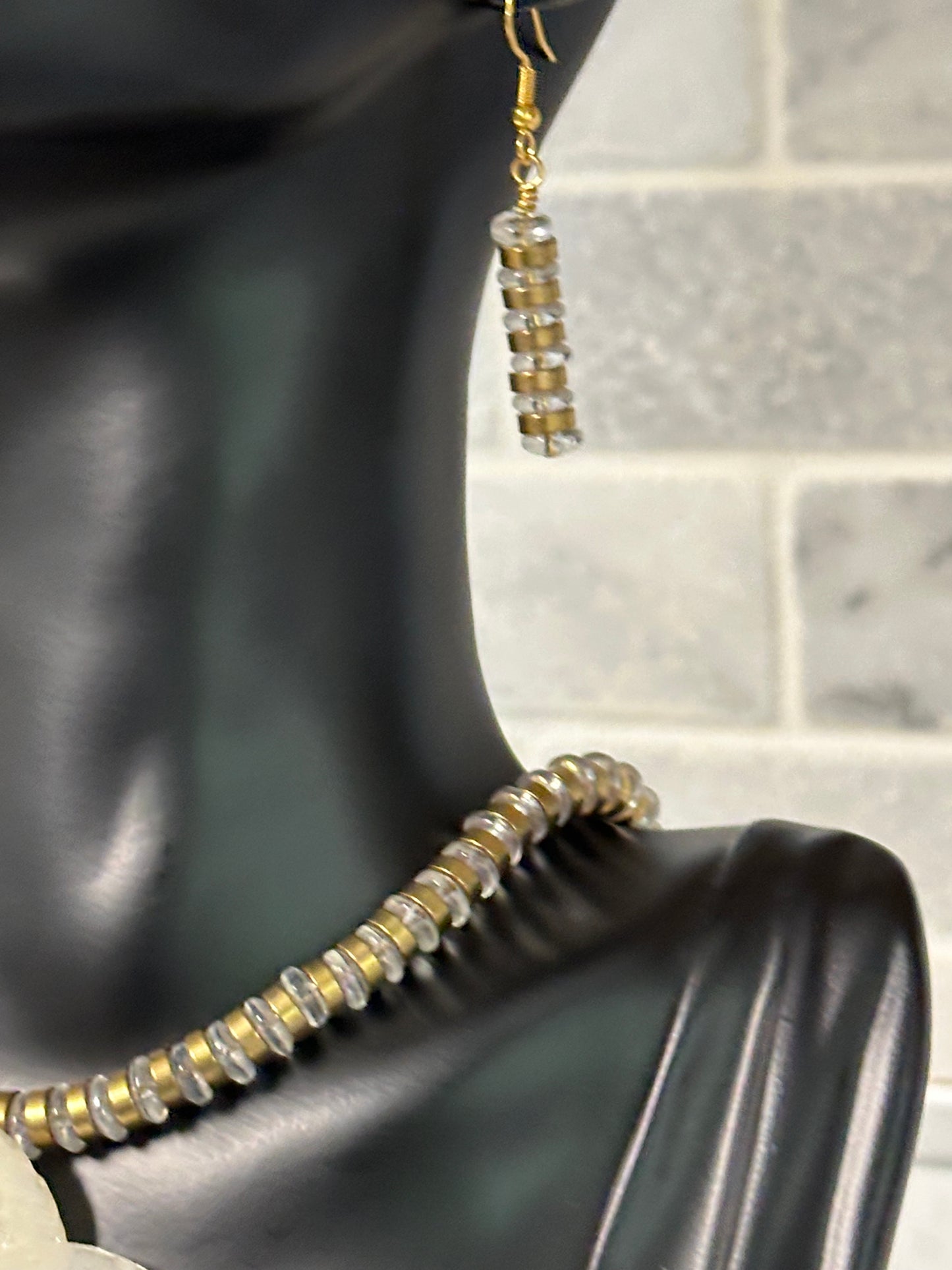 orchid brass necklace with earrings