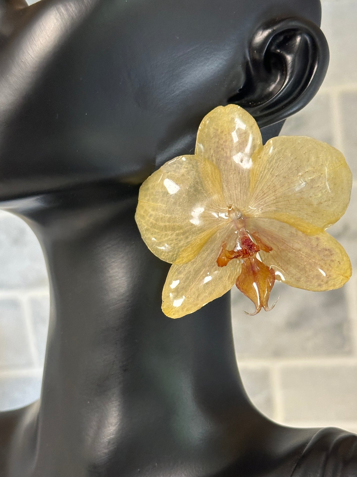 yellow orchid flower earrings