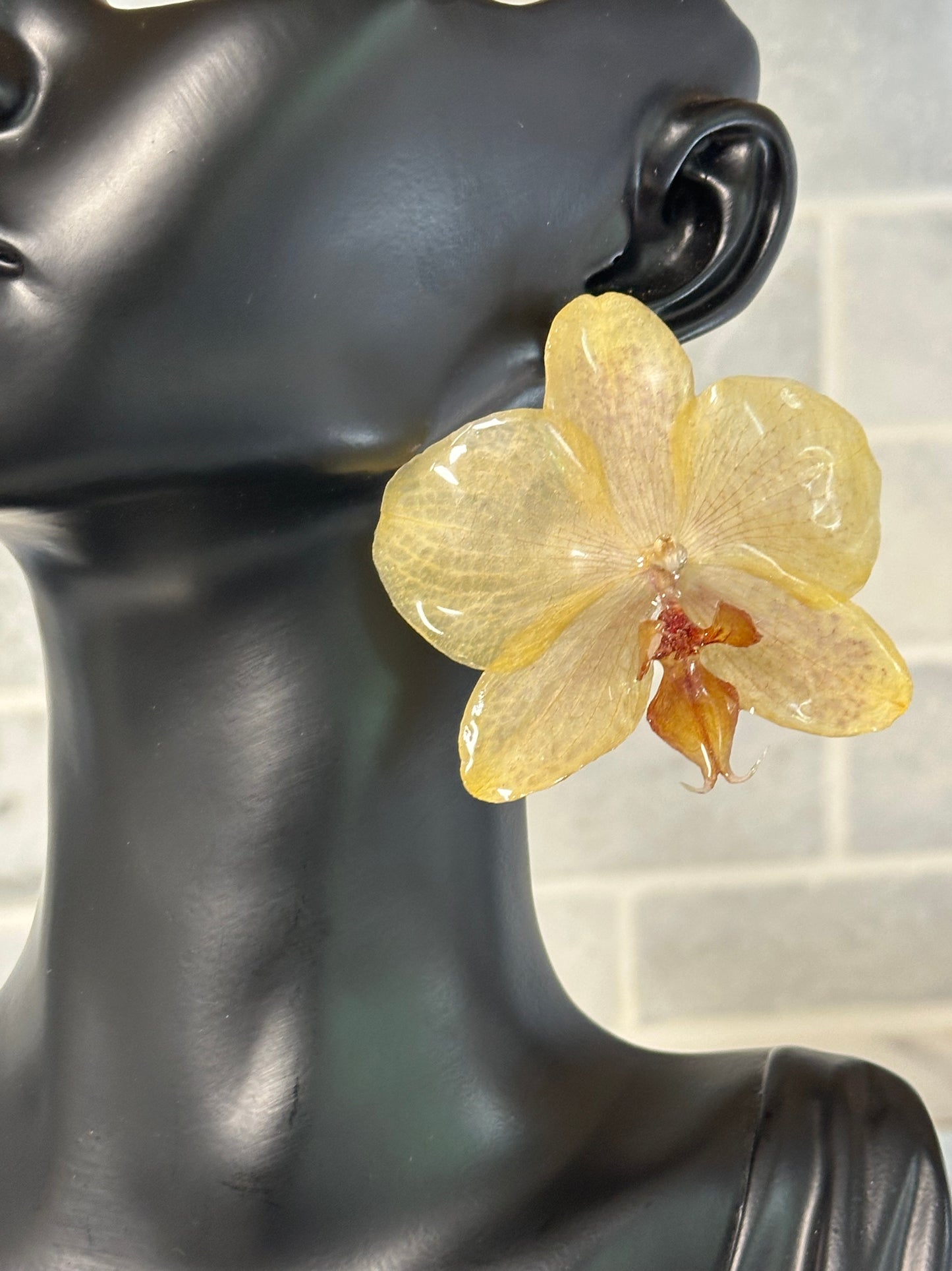 yellow orchid flower earrings