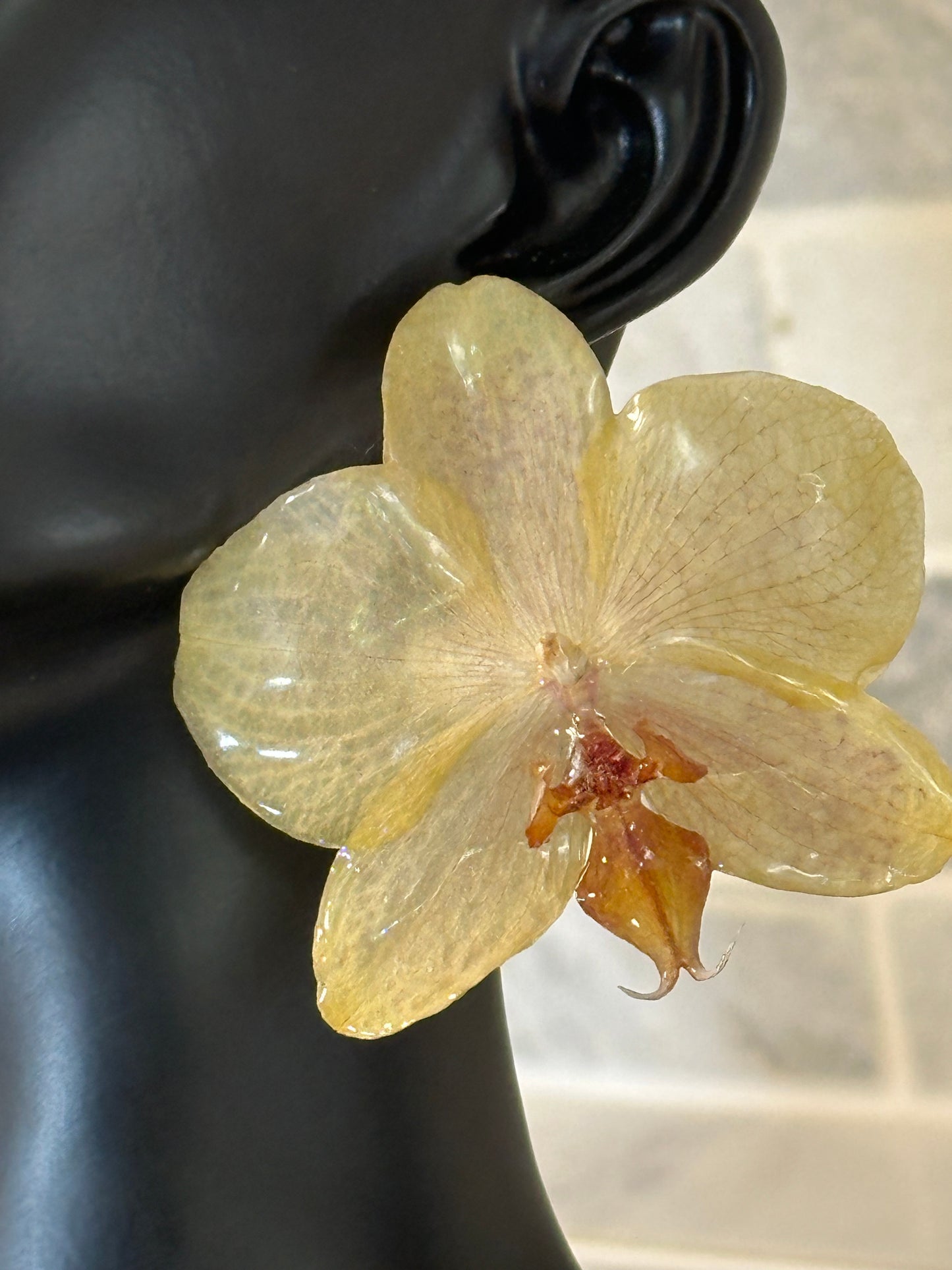 yellow orchid flower earrings