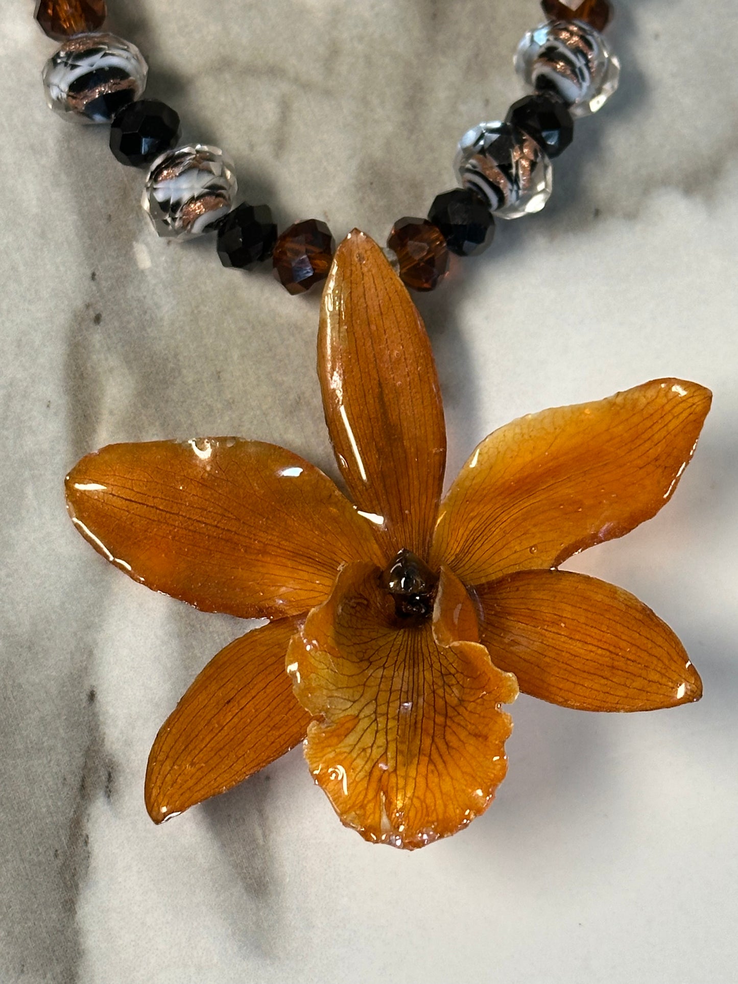 Orange cattleya necklace with earring