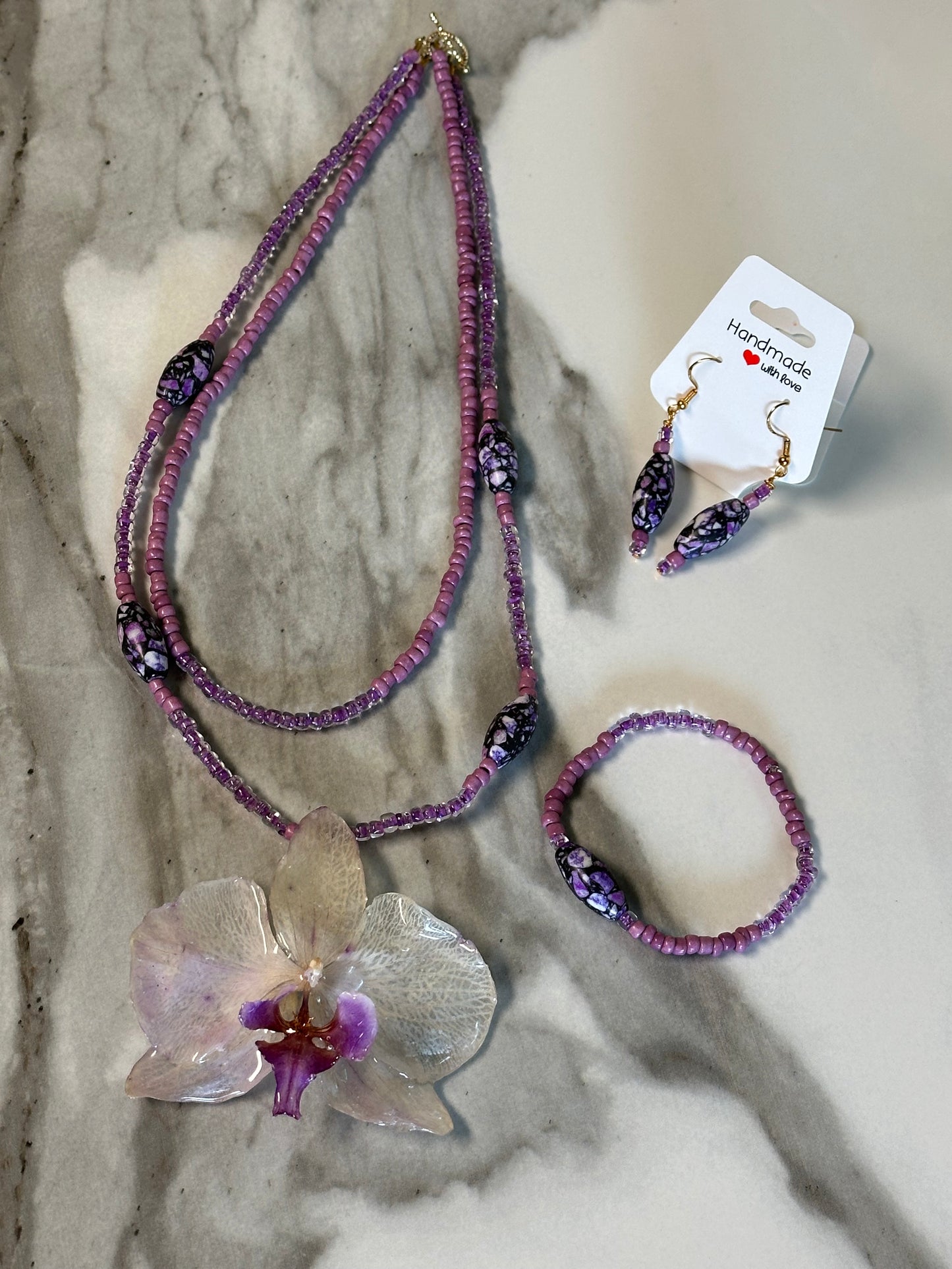 purple lilac phalaenopsis necklace set