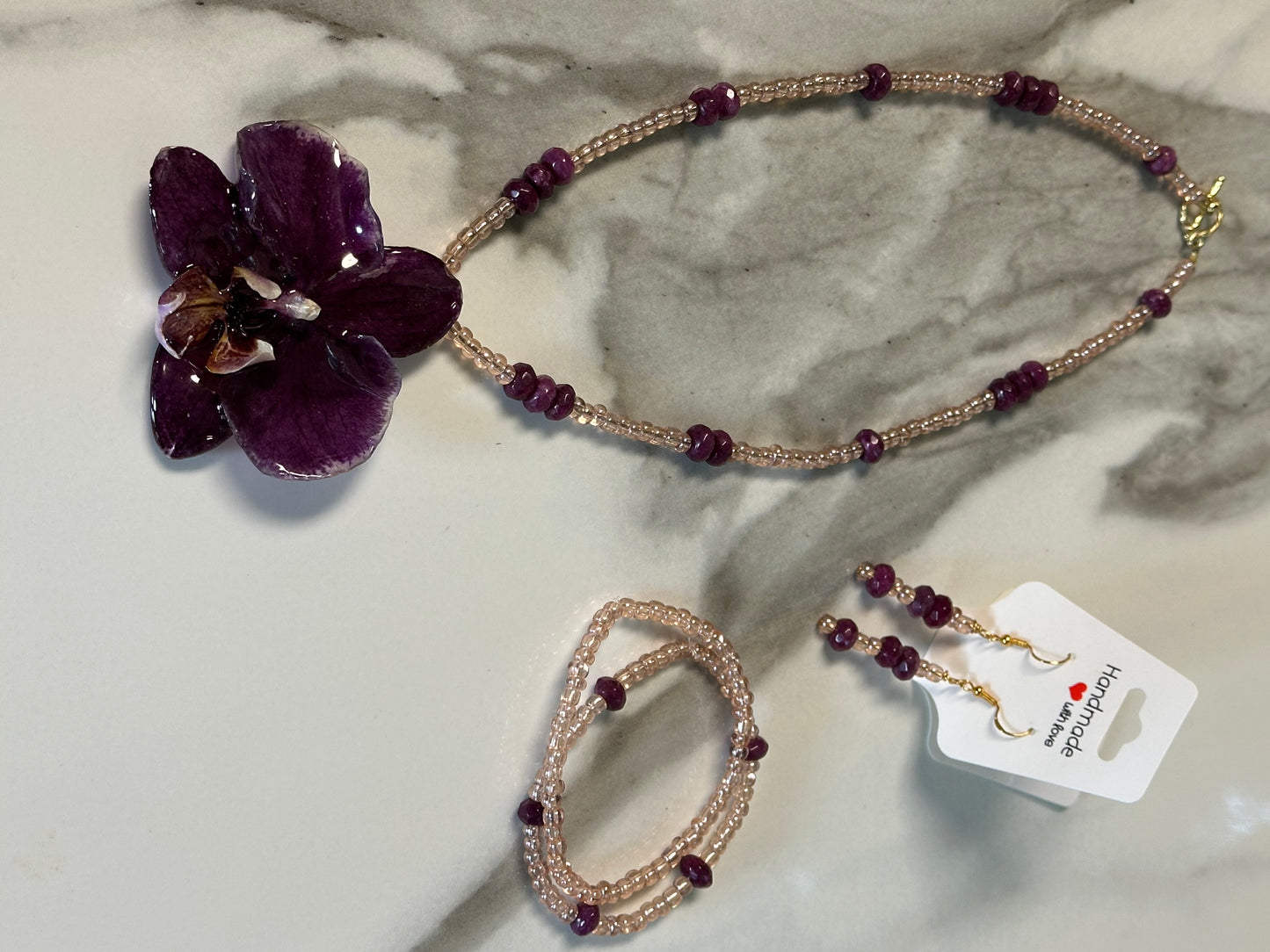 purple phalaenopsis orchids necklace set