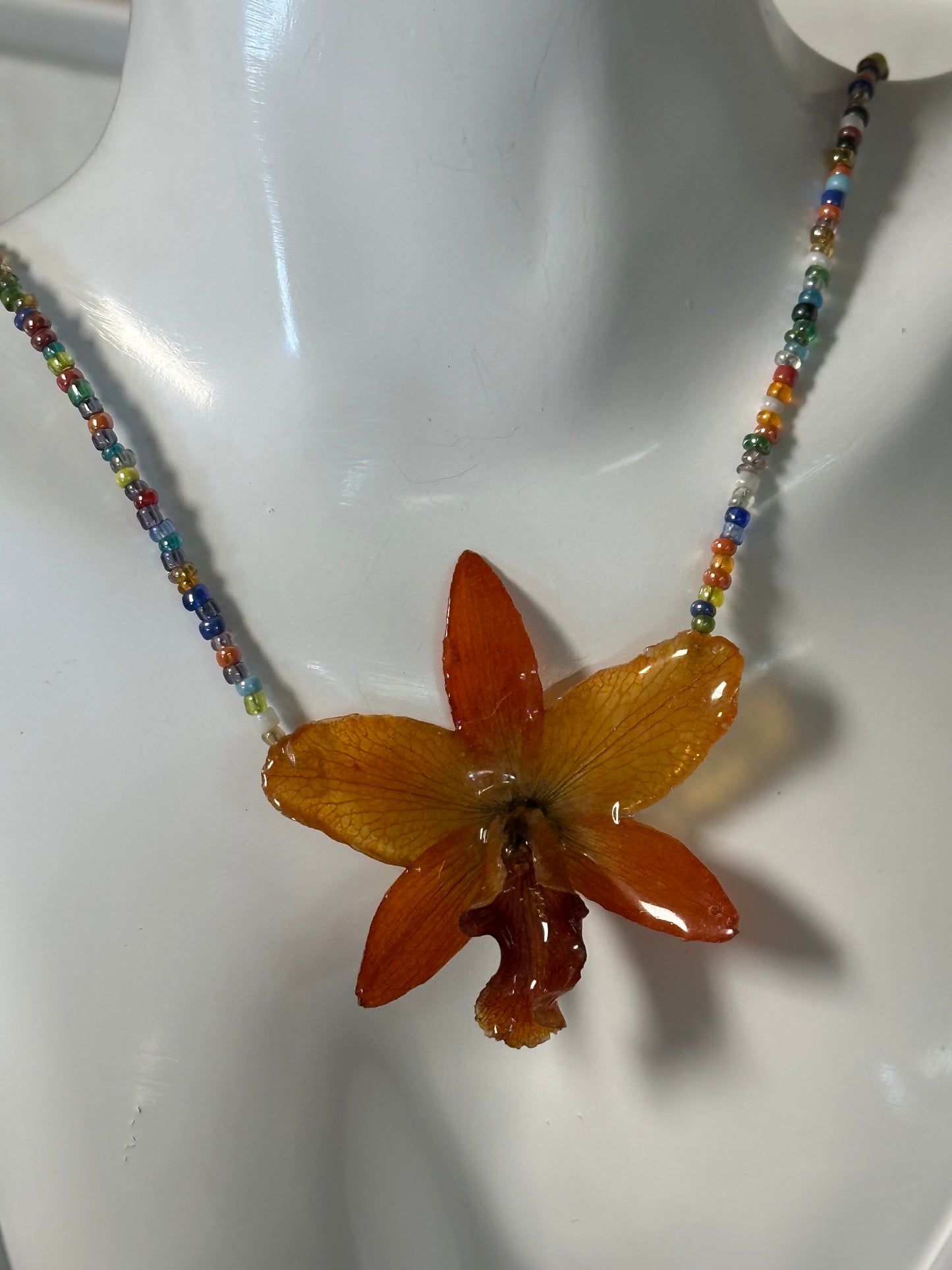 orange  cattleya necklace with bracelet