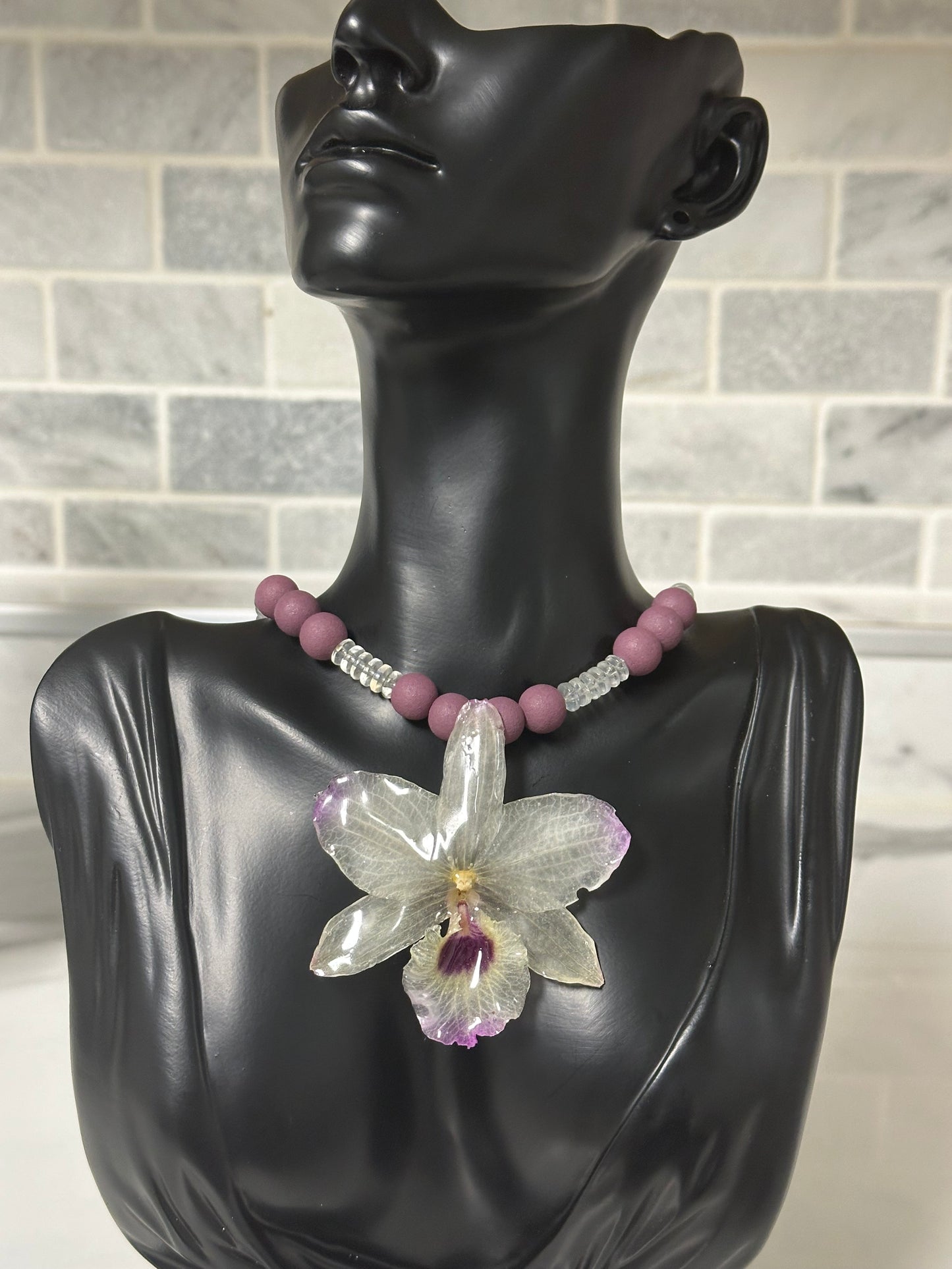 purple/white dendrobium necklace