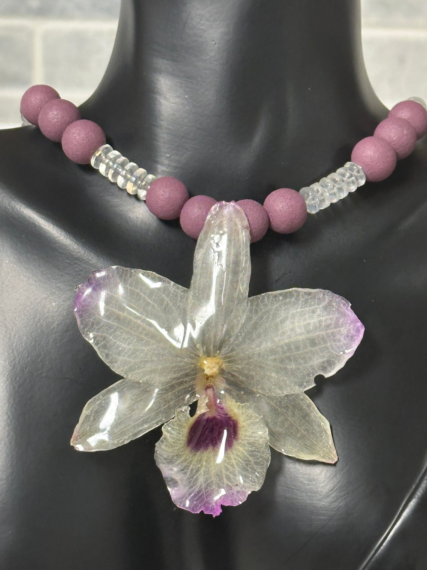 purple/white dendrobium necklace