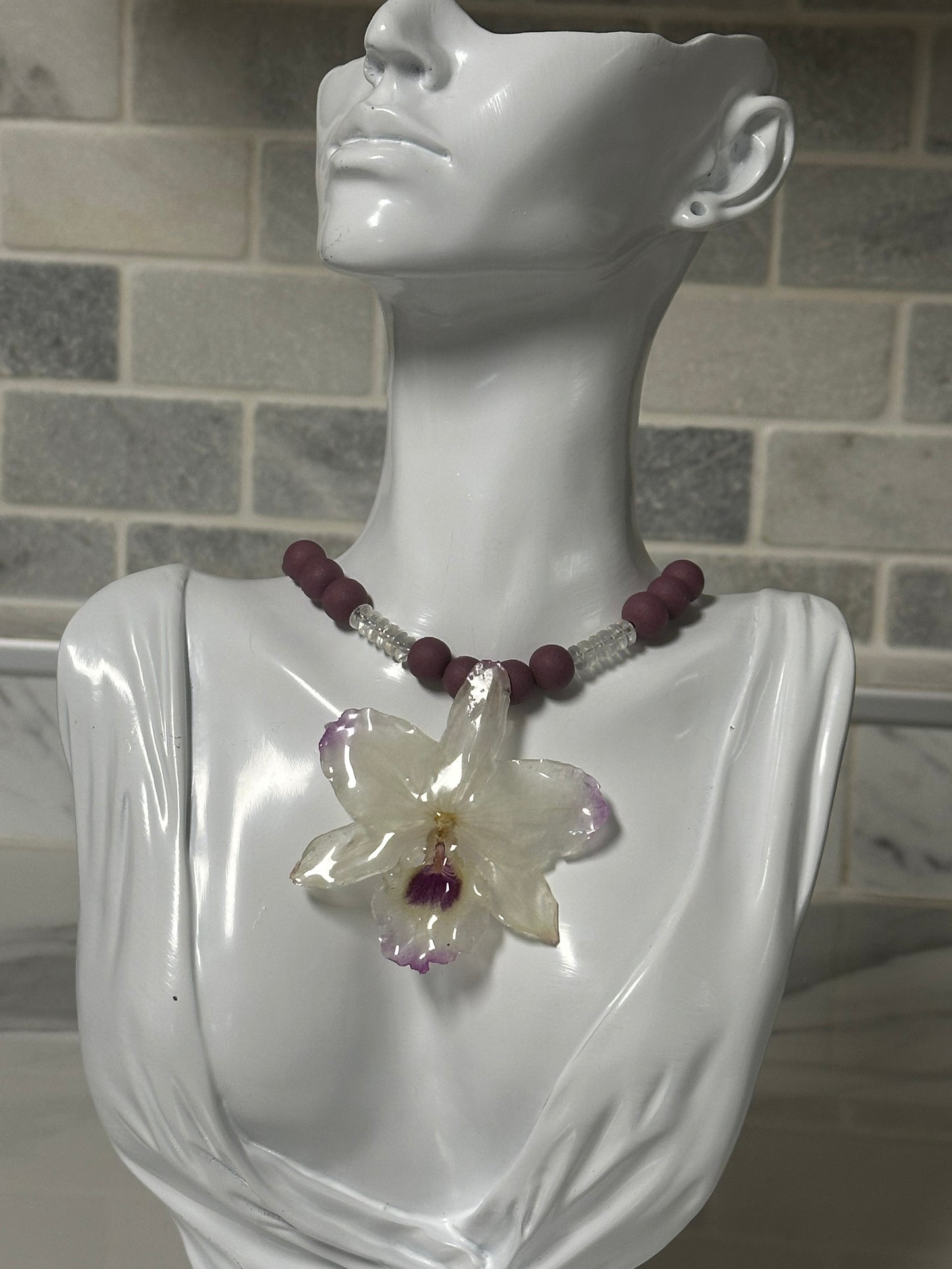 purple/white dendrobium necklace
