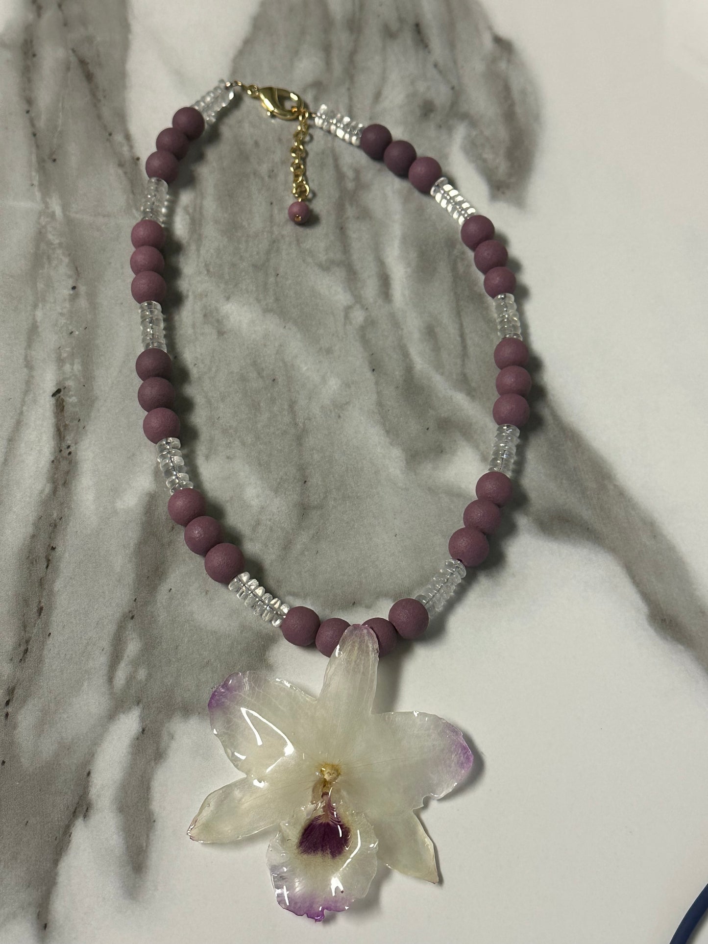 purple/white dendrobium necklace