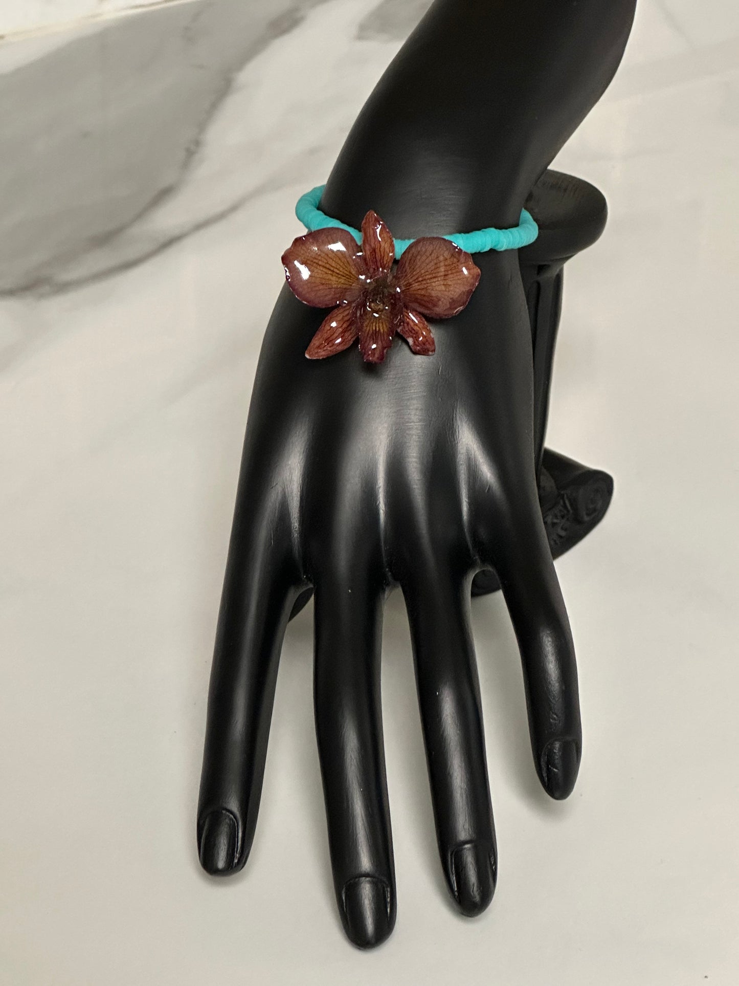 turquoise stretchy orchids bracelet