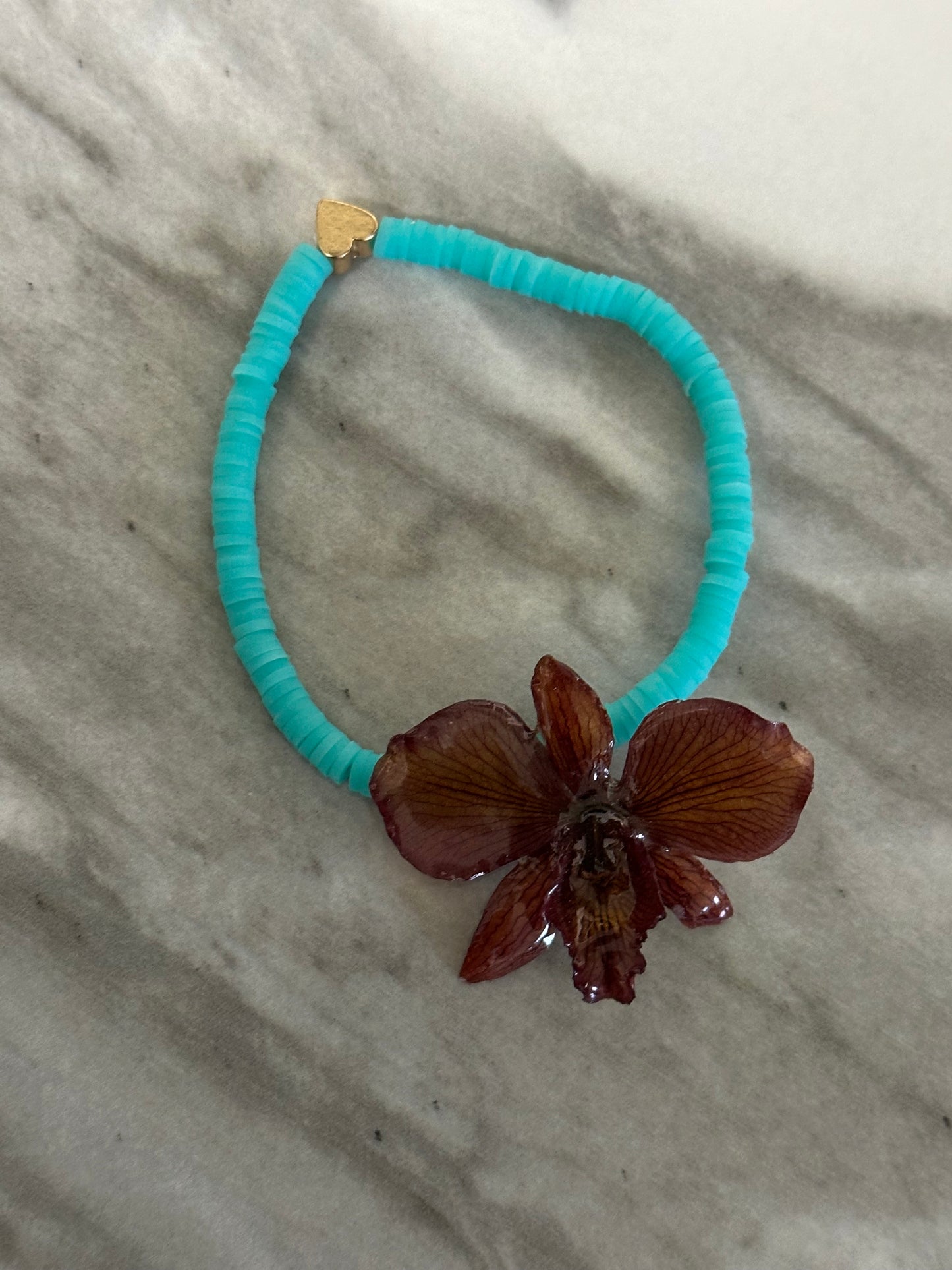 turquoise stretchy orchids bracelet