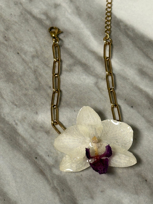 Mini orchid paperclip bracelet